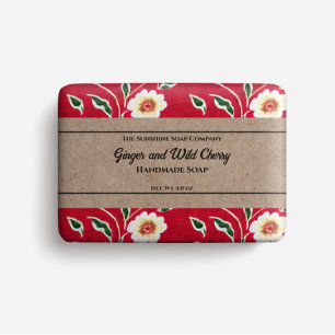 Soap Package Papper - vita blommor på rött Flygblad