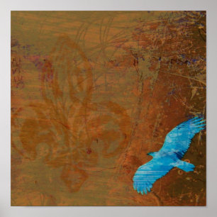 Soar Grunge Blue Vculture Poster