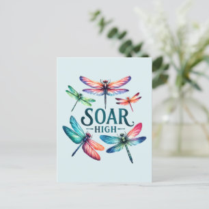 Soar High - Dragonfly Colorful Inspirational Vykort