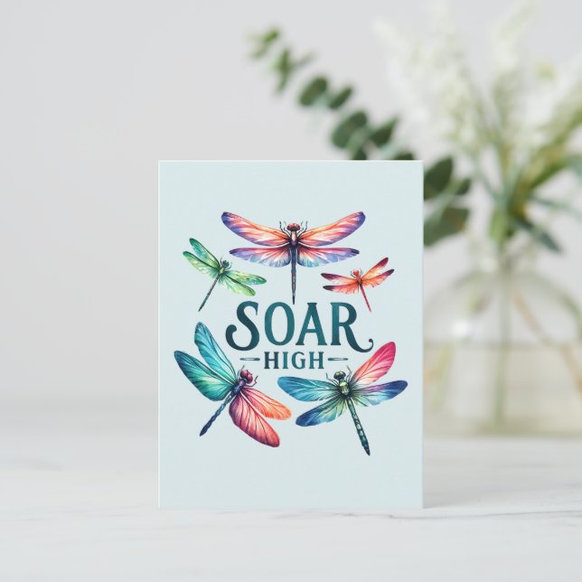 Soar High - Dragonfly Colorful Inspirational Vykort (Stående Fram)