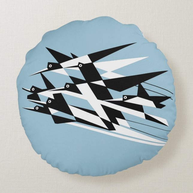 Soar till geometriska fåglar för framgångart déco rund kudde (Baksidan)