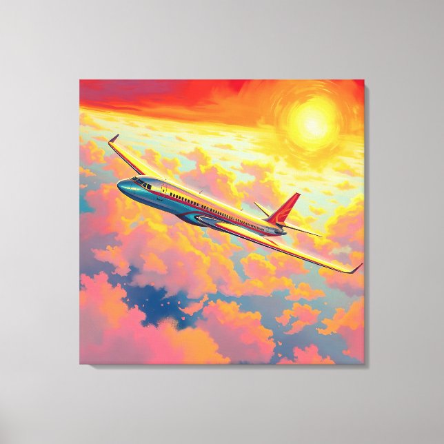 Soaring Airplane - Vibrant Painterly Style Art Canvastryck (Framsida)