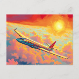 Soaring Airplane - Vibrant Painterly Style Art Vykort