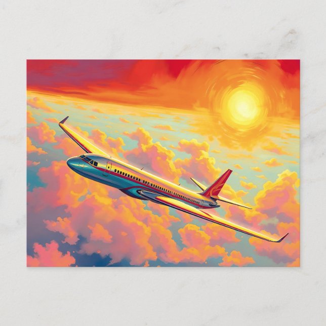 Soaring Airplane - Vibrant Painterly Style Art Vykort (Framsida)