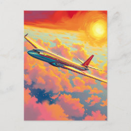 Soaring Airplane - Vibrant Painterly Style Art Vykort