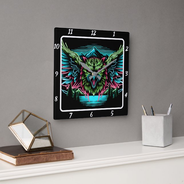 Soaring Falcon Neon Fyrkantig Klocka (Kontor)