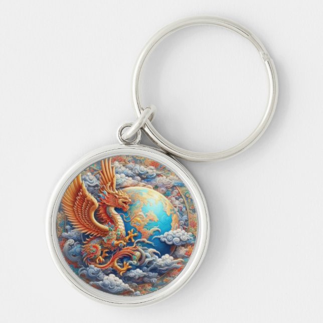 Soaring Garuda Keychain Rund Silverfärgad Nyckelring (Framsidan)