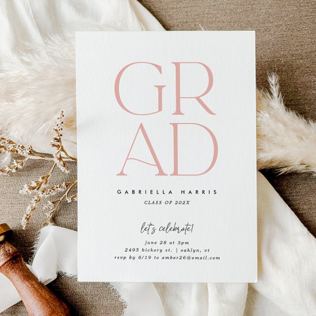Soaring Grad | Rosa + Vita Studenten Inbjudningar (Soaring Grad | Pink + White Graduation Invitation)