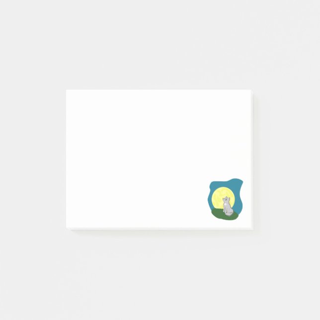 Soaring gullig Scruffy varg för drömmar med månen Post-it Block (Framsida)