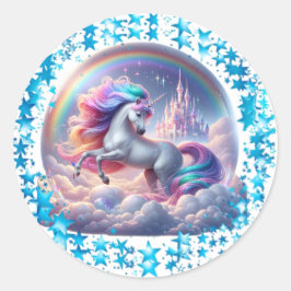Soaring Unicorn Castle Sticker - Rainbow Fantasy Runt Klistermärke