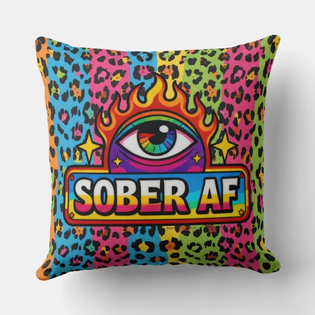 Sober AF - Rainbow Leopard Print -  Kudde (Baksida)