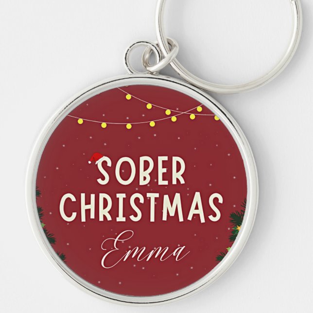 Sober christmas rund silverfärgad nyckelring (Framsidan)