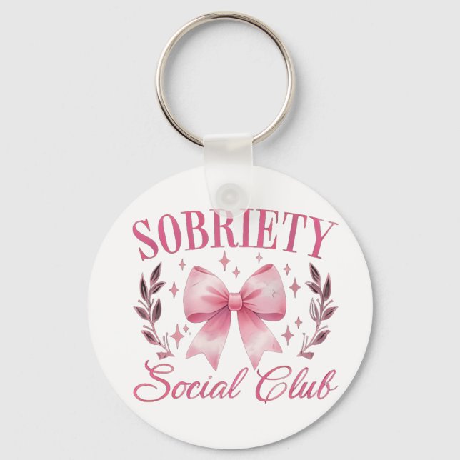 Sober & Clean Living in Recovery Bow Coquette Nyckelring (Framsida)