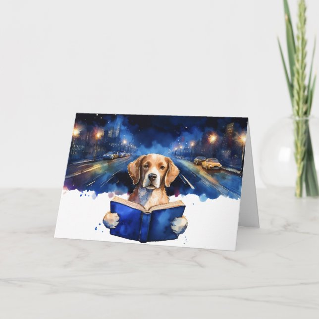 Sober Hund Reading Big Bok Recovery Anibröllopsdag Kort (Framsida)