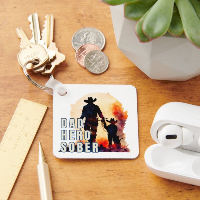 Sober Pappa Hero, Recovery Keepsakes Sobriety Nyckelring (Skrivbord)