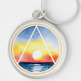 Sober Recovery Symbol Sunset Ocean Rund Silverfärgad Nyckelring