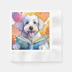 Sober Schnoodle Hund Reading Big Bok Recovery Pappersservett