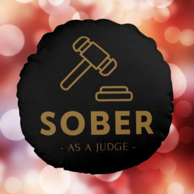 Sober som domare - Guld Gavel Round Pillow Rund Kudde (Skapare uppladdad)