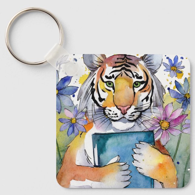 Sober Tiger Holding Big Bok AA Prayer ANPASSNINGSB Nyckelring (Framsida)