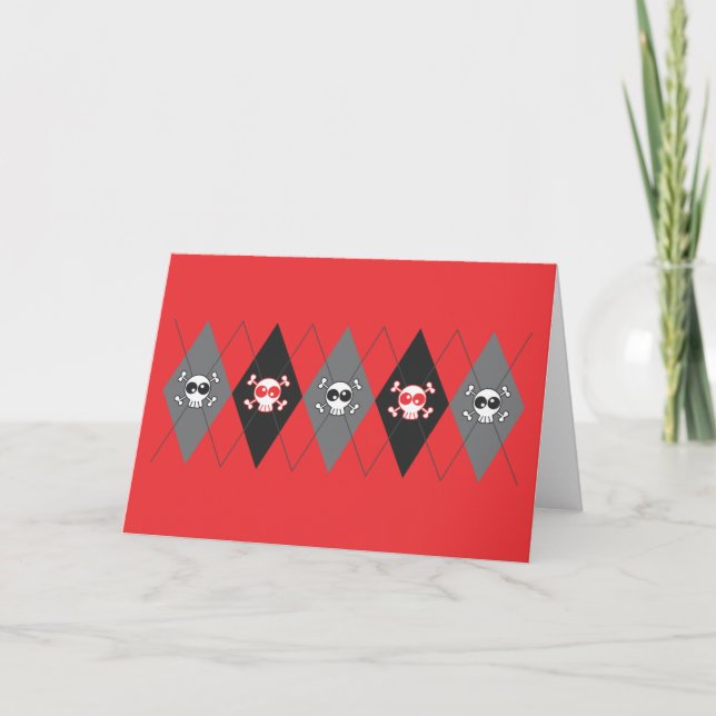 Sobieski Skull Argyle Red Greeting Card Kort (Framsida)