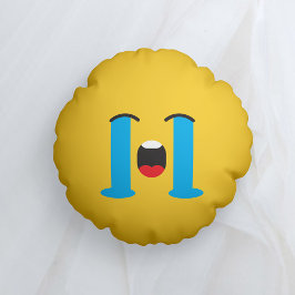 Sobing Ledsen Gult Ansikte Emoji Rund Kudde