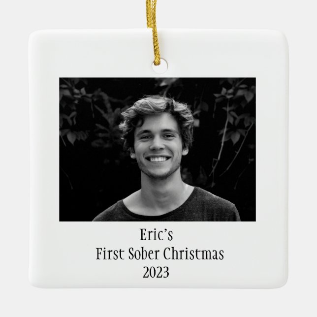 Sobriety Gift Keepsaky Minimal Photo Julgransprydnad Keramik (Framsida)