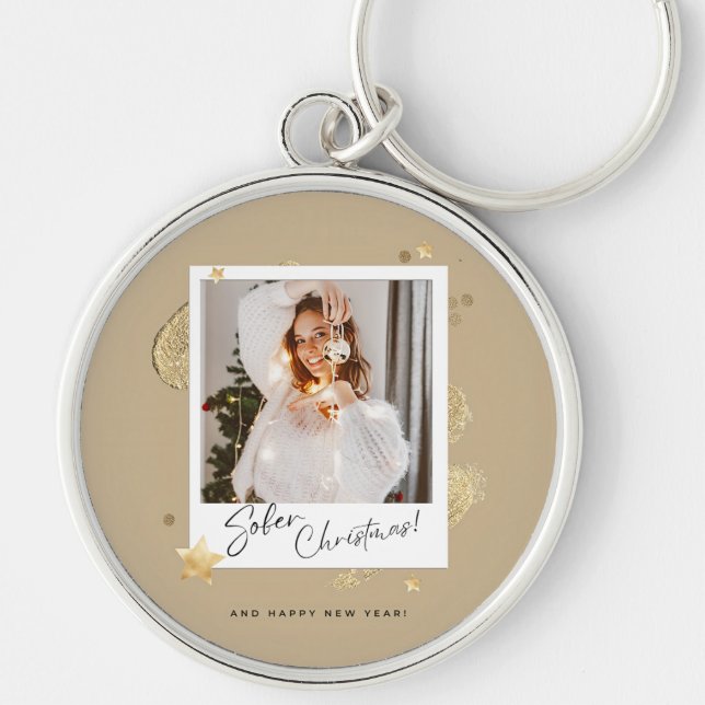 Sobriety jul rund silverfärgad nyckelring (Framsidan)