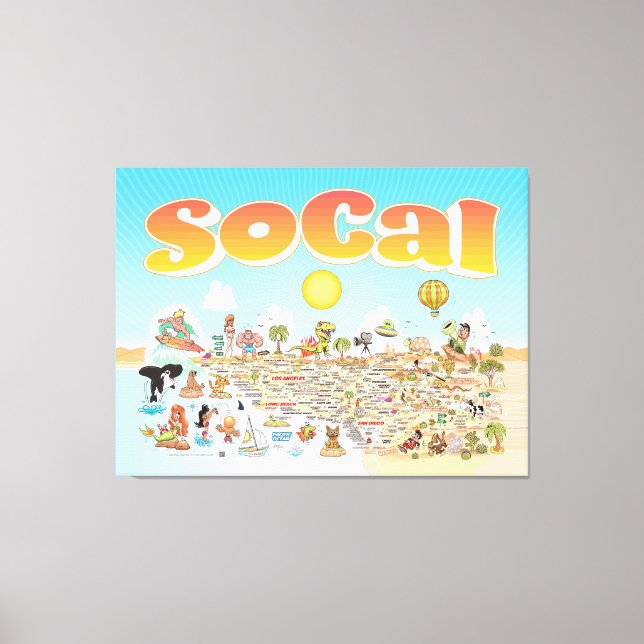 SoCal Tecknad Karta Canvastryck (Framsida)