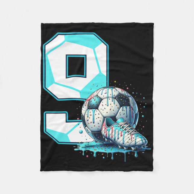 Soccer 9th Birthday 9 Year Old Ice Cream Drip Bday Fleecefilt (Framsidan)