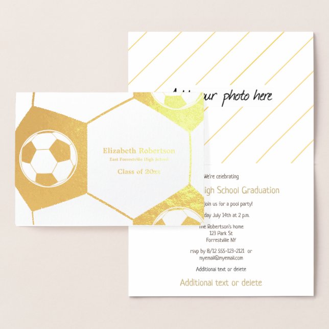 Soccer athlete graduation party gold folierat kort (Display)