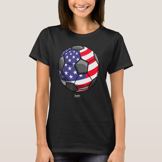 Soccer Ball American Flagga T Shirt (Framsida)