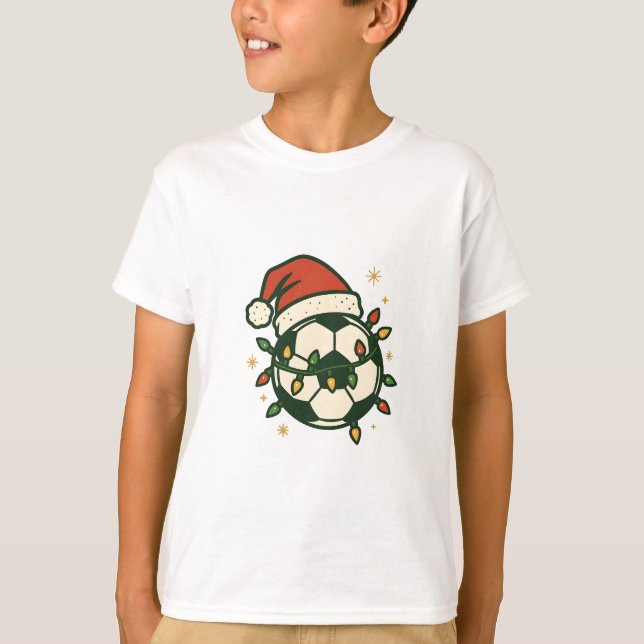 Soccer Ball Christmas Lights Santa Hat Funny  T Shirt (Framsida)
