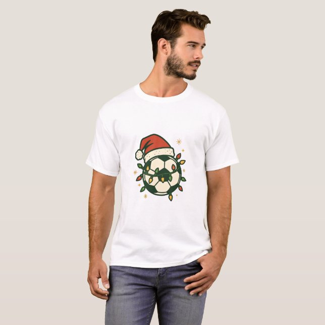Soccer Ball Christmas Lights Santa Hat Funny  T Shirt (Hel framsida)