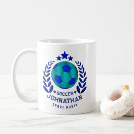 Soccer Ball Crest | Bright Blue Sport Fan Gifts  Kaffemugg
