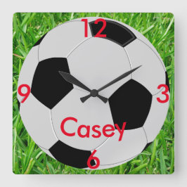Soccer Ball Grass Name Wall Clock Fyrkantig Klocka