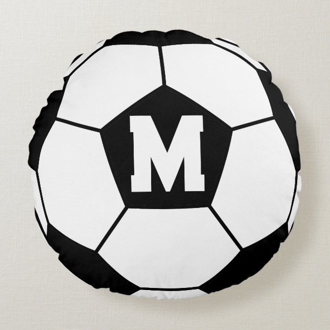 Soccer Ball Monogram Rund Kudde (Framsidan)