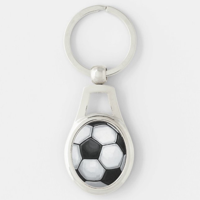 Soccer Ball Ovalt Silverfärgad Nyckelring (Framsidan)