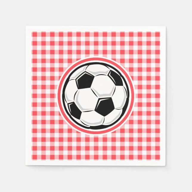 Soccer Ball; Red and White Gingham Pappersservett (Framsidan)