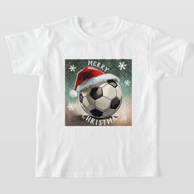 Soccer Ball Red Santa Hat Snowflake-jul T Shirt (Laydown)