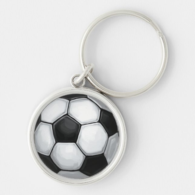Soccer Ball Rund Silverfärgad Nyckelring (Framsidan)