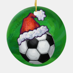 Soccer Ball Santa Hat på Grönt Julgransprydnad Keramik