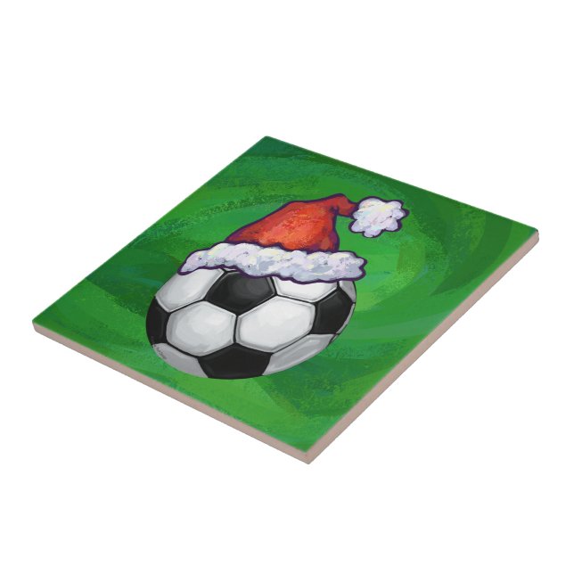 Soccer Ball Santa Hat på Grönt Kakelplatta (Sidan)