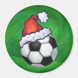 Soccer Ball Santa Hat på Grönt Magnet