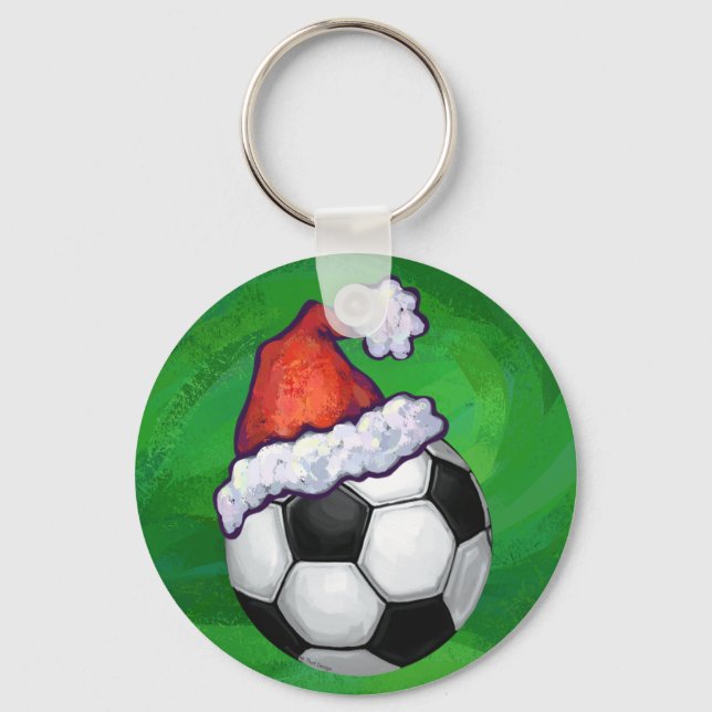 Soccer Ball Santa Hat på Grönt Nyckelring (Framsida)