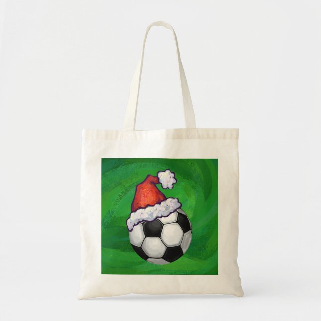 Soccer Ball Santa Hat på Grönt Tygkasse (Framsidan)