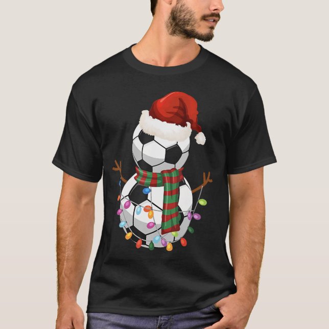Soccer Ball Snögubbe Santa Hat-julen Helgdag T Shirt (Framsida)