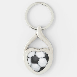 Soccer Ball Twisted Heart Silverfärgad Nyckelring