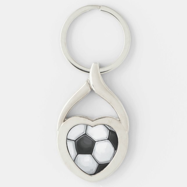 Soccer Ball Twisted Heart Silverfärgad Nyckelring (Framsidan)