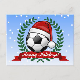Soccer Ball Wearing a Santa Hat-jul Helg Vykort