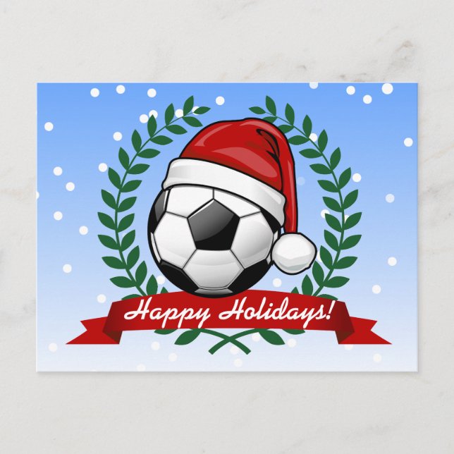 Soccer Ball Wearing a Santa Hat-jul Helg Vykort (Framsida)
